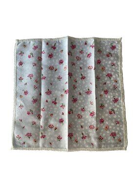 Jill Stuart Cotton Lace Trim Floral Scarf Handkerchief Japan 18.5"